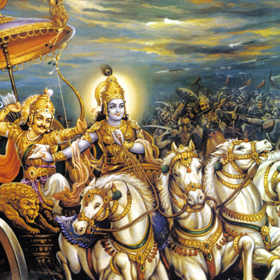 Krishna on a white horse.